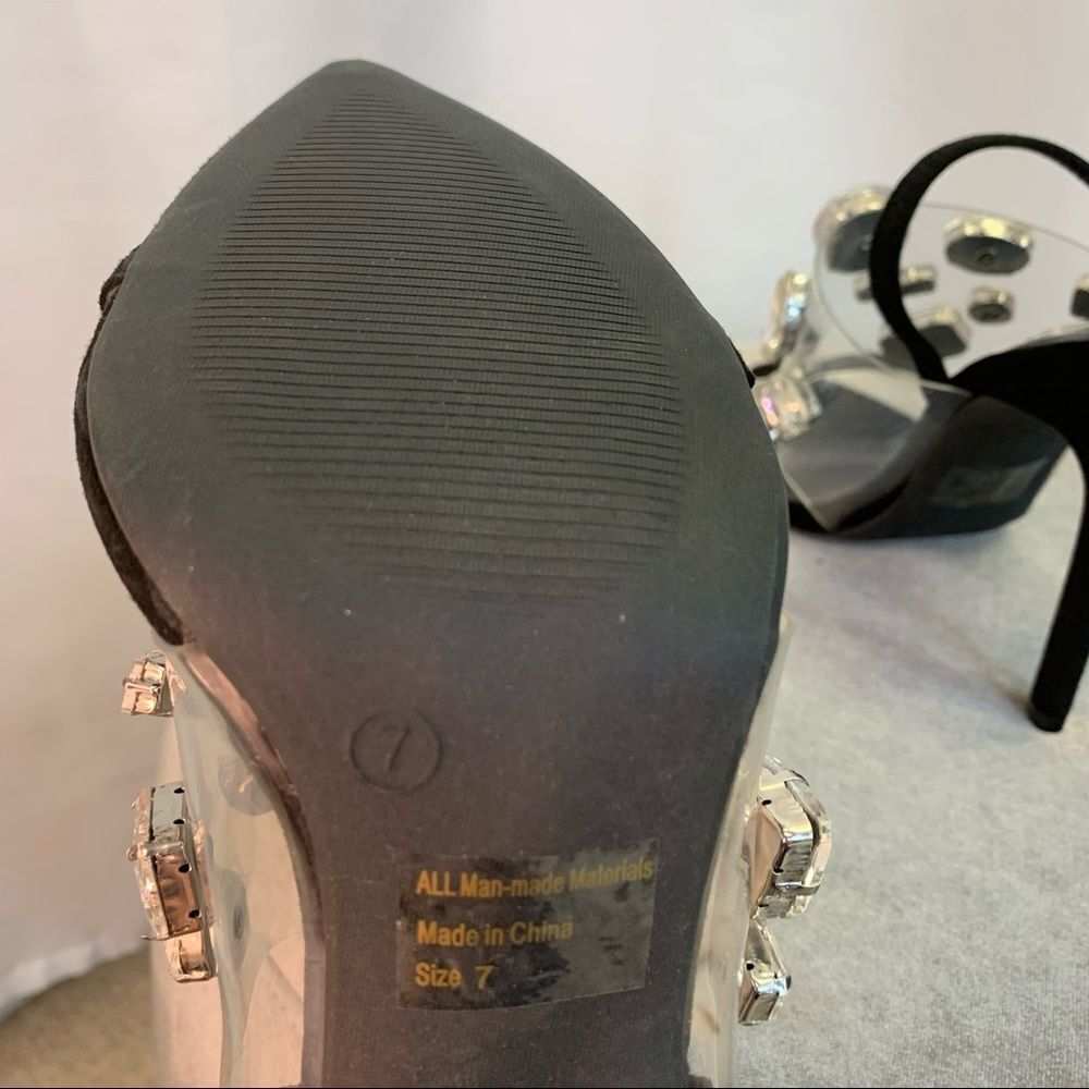 Wild Diva NWOB Black clear plastic Rhinestone Embellished sling back high heel 7 - Picture 7 of 8